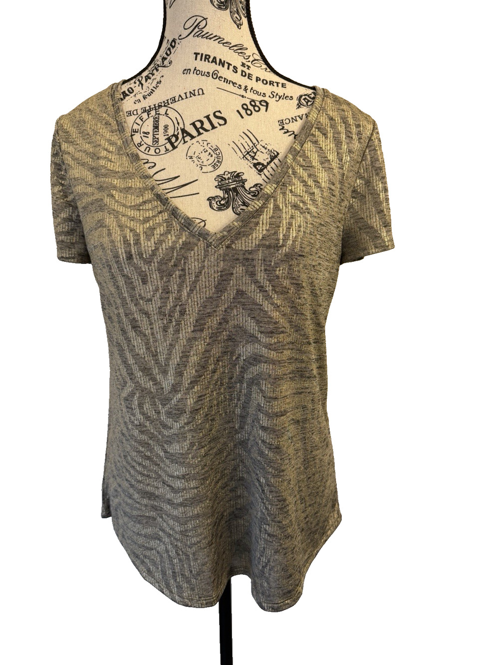 White House Black Market Metallic Zebra Print T-Shirt Small